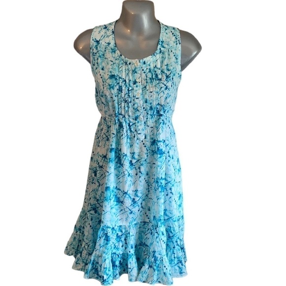 Noi Blue Print Sleeveless Dress with Ruffle Hem Large - Picture 2 of 10
